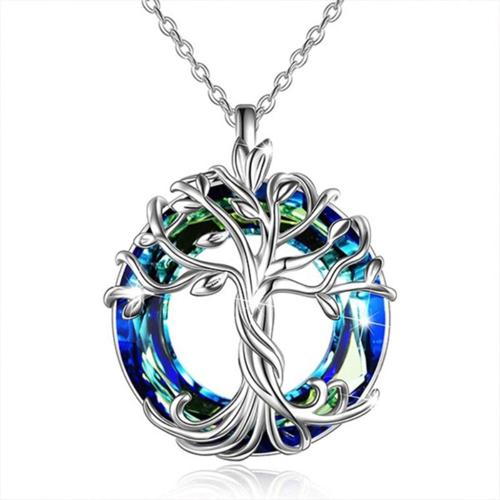 Women Tree of Life Celtic Family Tree Necklace with Circle Crystal Jewelry Gifts